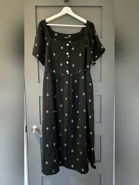 Madewell Black Maxi Dress with White Floral Embroidery